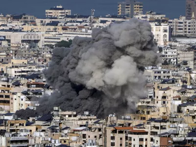 Smoke rises after an Israeli airstrike on Dahiyeh, in the southern suburb of Beirut, Lebanon, Saturday, Nov. 16, 2024. (AP Photo/Bilal Hussein)