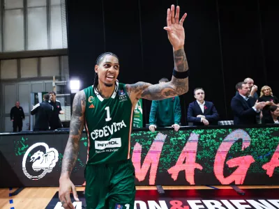 Devin Robinson in action during ABA League 2024/2025 basketball match between Cedevita Olimpija and Split in Ljubljana, Slovenia on October 12, 2024