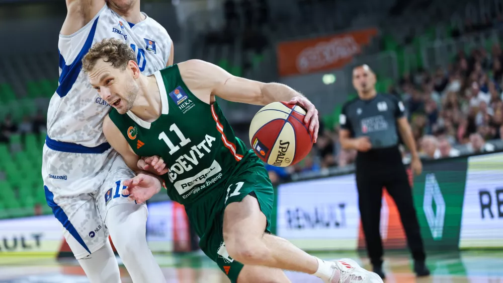 in action during ABA League 2024/2025 basketball match between Cedevita Olimpija and Buducnost VOLI in Ljubljana, Slovenia on October 27, 2024