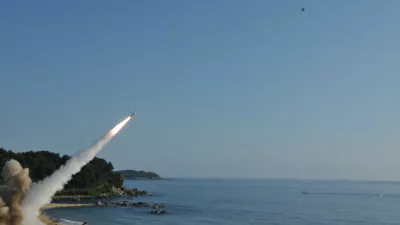 FILE PHOTO: United States and South Korean troops utilizing the Army Tactical Missile System (ATACMS) and South Korea's Hyunmoo Missile II, fire missiles into the waters of the East Sea, off South Korea, July 5, 2017.  8th United States Army/Handout via REUTERS/File Photo