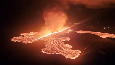 Lava spurts and flows after the eruption of a volcano in the Reykjanes Peninsula near Grindavik, Iceland, in this handout picture released on November 21, 2024. Civil Protection of Iceland/Handout via REUTERS  THIS IMAGE HAS BEEN SUPPLIED BY A THIRD PARTY. NO RESALES. NO ARCHIVES. MANDATORY CREDIT.