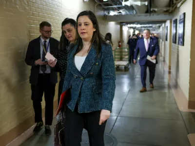 FILE PHOTO: Rep. Elise Stefanik (R-NY) is seen following a house Republican meeting on Capitol Hill in Washington, U.S., February 6, 2024. REUTERS/Amanda Andrade-Rhoades/File Photo