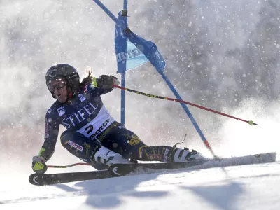 Sara Hector, of Sweden, competes during a women's World Cup giant slalom skiing race, Saturday, Nov. 30, 2024, in Killington, Vt. (AP Photo/Robert F. Bukaty)