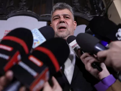 Romanian Prime Minister and presidential candidate Marcel Ciolacu answers questions from the media before the announcement of the first exit polls during the first round of the presidential election in Bucharest, Romania, November 24, 2024. Inquam Photos/Octav Ganea via REUTERS ATTENTION EDITORS - THIS IMAGE WAS PROVIDED BY A THIRD PARTY. ROMANIA OUT. NO COMMERCIAL OR EDITORIAL SALES IN ROMANIA