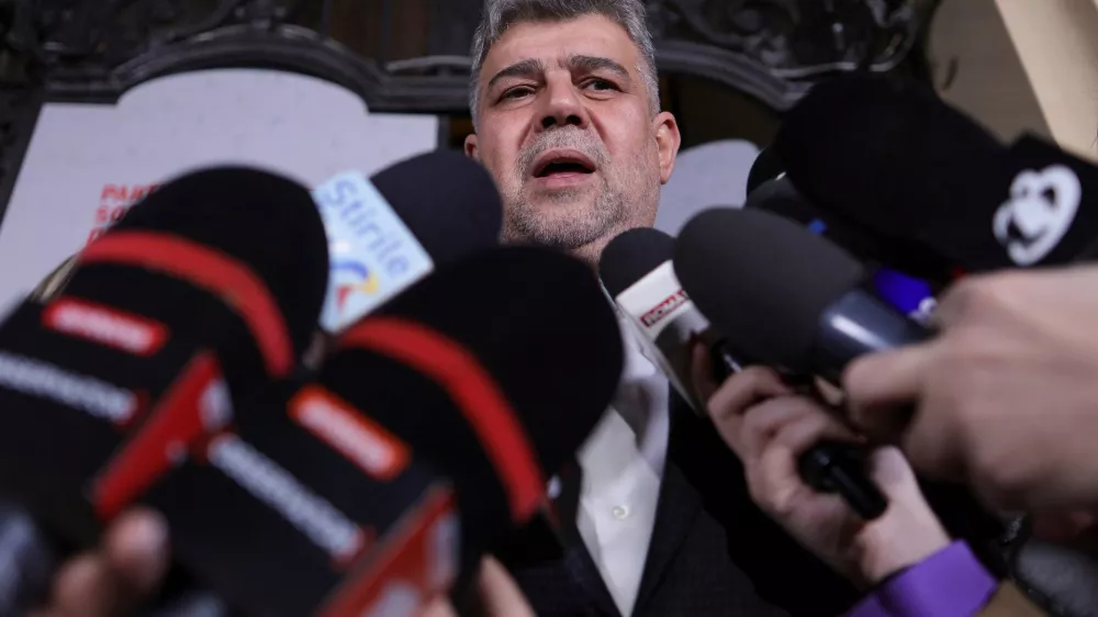 Romanian Prime Minister and presidential candidate Marcel Ciolacu answers questions from the media before the announcement of the first exit polls during the first round of the presidential election in Bucharest, Romania, November 24, 2024. Inquam Photos/Octav Ganea via REUTERS ATTENTION EDITORS - THIS IMAGE WAS PROVIDED BY A THIRD PARTY. ROMANIA OUT. NO COMMERCIAL OR EDITORIAL SALES IN ROMANIA