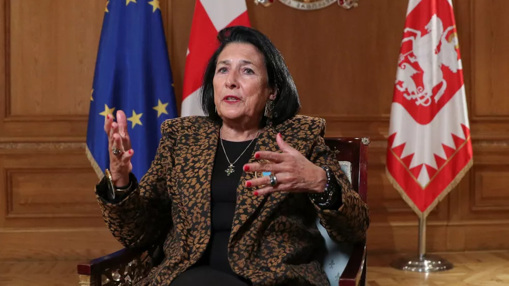 Georgia's President Salome Zourabichvili speaks during an interview with Reuters in Tbilisi, Georgia December 2, 2024. REUTERS/Irakli Gedenidze