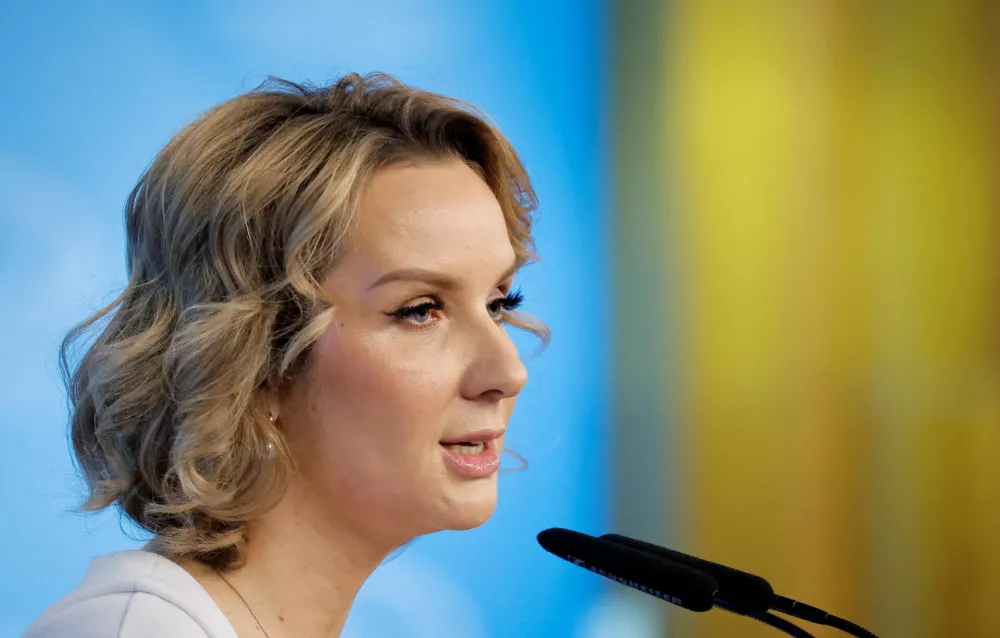 FILE PHOTO: Russian Presidential Commissioner for Children's Rights Maria Lvova-Belova speaks during a news conference in Moscow, Russia, April 4, 2023. REUTERS/Maxim Shemetov/File Photo