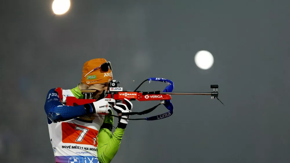 Biathlon - Biathlon World Championships - Nove Mesto Na Morave, Czech Republic - February 15, 2024 Slovenia's Jakov Fak warms up before the single mixed relay REUTERS/David W Cerny