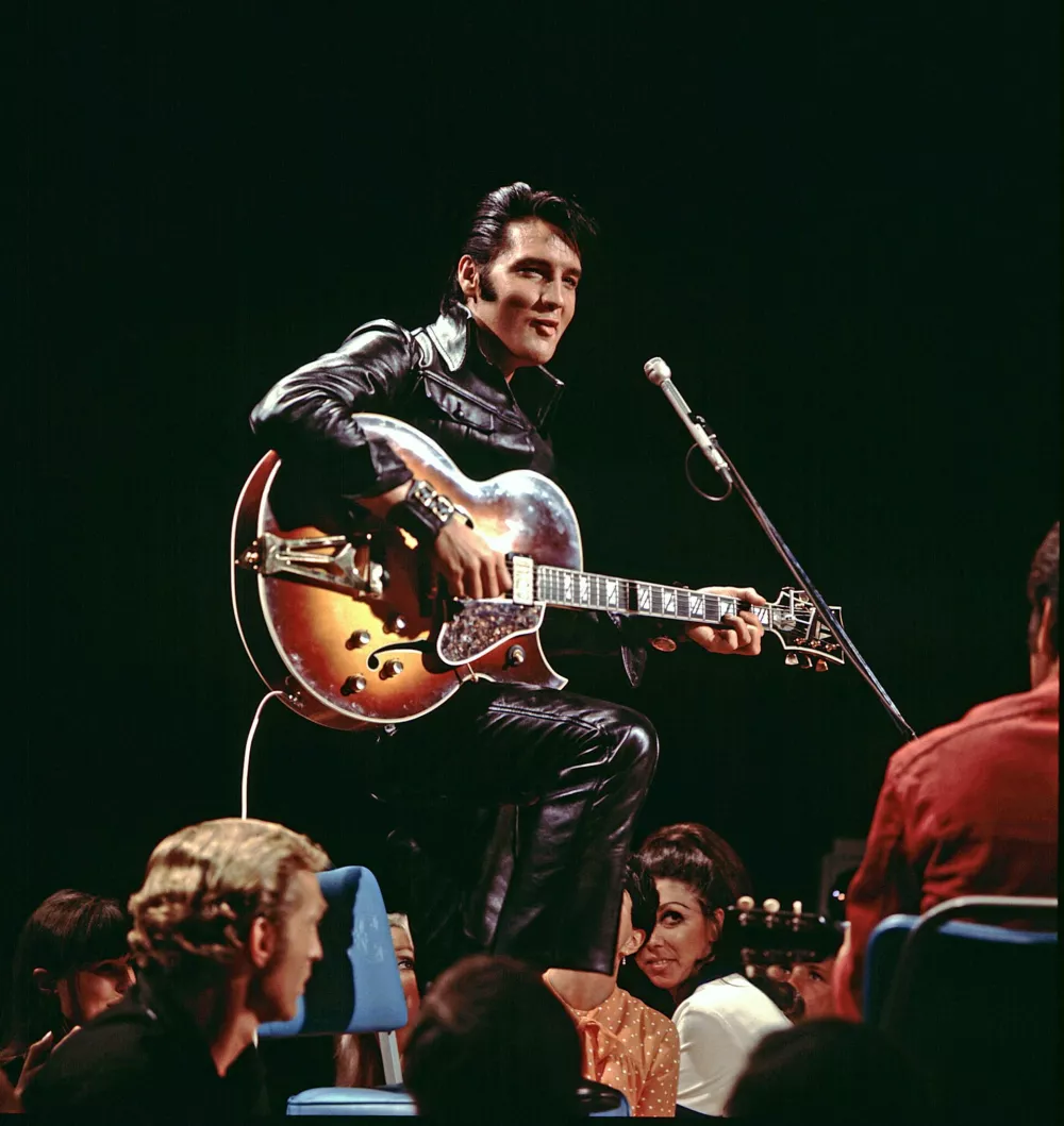 Elvis Presley performs during his 1968 TV comeback special, filmed at the NBC Studios, in Burbank, California, U.S., in this handout image. Elvis Presley Enterprises LLC/Handout via REUTERS  THIS IMAGE HAS BEEN SUPPLIED BY A THIRD PARTY. NO RESALES. NO ARCHIVES. MANDATORY CREDIT. EDITORIAL USE FOR REPORTING ON "ELVIS EVOLUTION" ONLY. NO NEW USAGE AFTER 0001 GMT ON JANUARY 18, 2024.