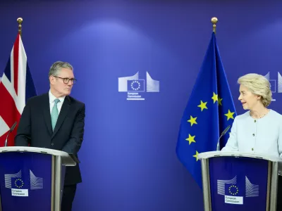 BRUSSELS, BELGIUM - OCTOBER 02: (----EDITORIAL USE ONLY - MANDATORY CREDIT - 'EUROPEAN COMMISSION / POOL' - NO MARKETING NO ADVERTISING CAMPAIGNS - DISTRIBUTED AS A SERVICE TO CLIENTS----) European Commission President Ursula von der Leyen (R) and British Prime Minister Sir Keir Starmer (L) hold a joint press conference in after their meeting in Brussels, Belgium on October 02, 2024. European Commission / Pool / Handout / AnadoluNo Use USA No use UK No use Canada No use France No use Japan No use Italy No use Australia No use Spain No use Belgium No use Korea No use South Africa No use Hong Kong No use New Zealand No use Turkey