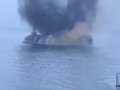 A still image from video, released by Russia's Defence Ministry, shows what it said to be the exploding Ukrainian uncrewed speedboat that attacked the Russian warship Ivan Khurs in the Black Sea near the Bosphorus strait, in this image taken from handout footage released May 24, 2023. Russian Defence Ministry/Handout via REUTERS ATTENTION EDITORS - THIS IMAGE WAS PROVIDED BY A THIRD PARTY. NO RESALES. NO ARCHIVES. MANDATORY CREDIT.