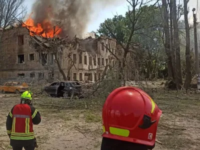 A view shows a clinic heavily destroyed by a Russian missile strike, amid Russia's attack on Ukraine, in Dnipro, Ukraine May 26, 2023. Ukrainian Governor of Dnipropetrovsk Regional Military-Civil Administration Serhii Lysak via Telegram/Handout via REUTERS ATTENTION EDITORS - THIS IMAGE HAS BEEN SUPPLIED BY A THIRD PARTY. NO RESALES. NO ARCHIVES.