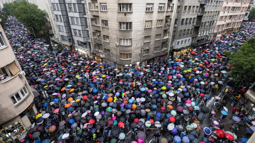 People attend a protest "Serbia against violence" in reaction to the two mass shootings in the same week, that have shaken the country, in Belgrade, Serbia, May 27, 2023. REUTERS/Marko Djurica