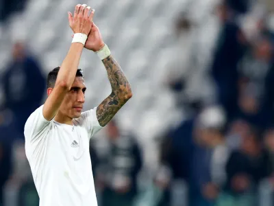 FILED - 09 March 2023, Italy, Turin: Juventus' Angel Di Maria applauds the fans after the UEFA Europa League round of 16 first leg soccer match between Juventus Turin and SC Freiburg at Allianz Stadium. Photo: Tom Weller/dpa