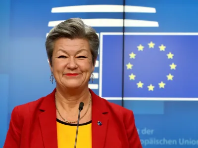 FILE PHOTO: European Commissioner for Home Affairs Ylva Johansson holds a press conference after a EU Interior ministers video conference in Brussels, Belgium December 14, 2020. REUTERS/Francois Walschaerts/File Photo