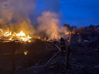 Firefighters work at a site of residential houses destroyed during a Russian missile strike, amid Russia's attack on Ukraine, in the town of Zviahel, Zhytomyr region, Ukraine, in this handout picture released June 9, 2023. Press service of the State Emergency Service of Ukraine in Zhytomyr region/Handout via REUTERS ATTENTION EDITORS - THIS IMAGE HAS BEEN SUPPLIED BY A THIRD PARTY. DO NOT OBSCURE LOGO.