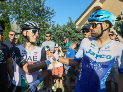 Tadej Pogačar (UAE Team Emirates), in Luka Mezgec 25.06.2023 – Radovljica – kolesarstvo - državno prvenstvo, cestna dirka (156 km), člani //FOTO: Luka Cjuha