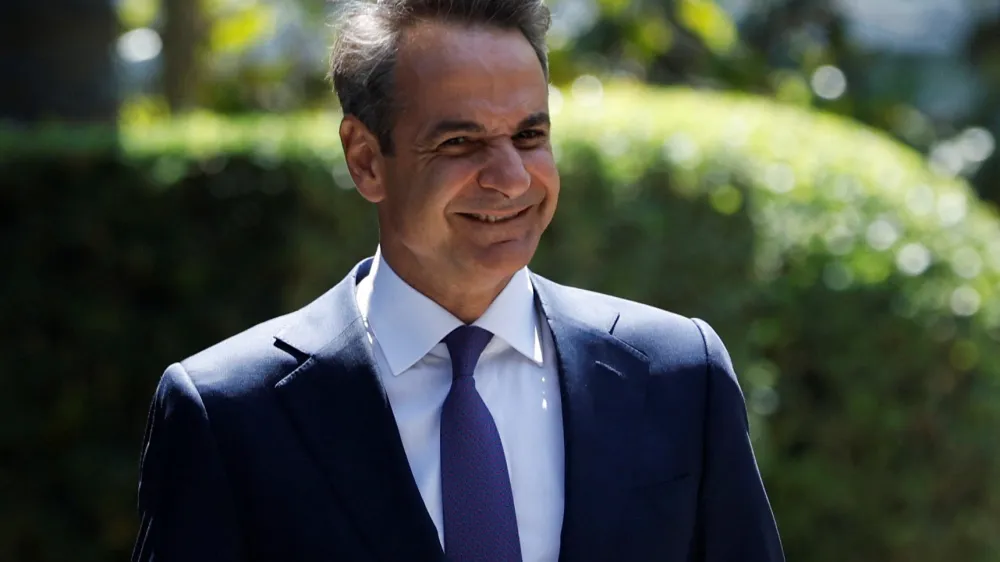 Newly elected Greek Prime Minister and leader of New Democracy conservative party Kyriakos Mitsotakis leaves the Presidential Palace after being handed a mandate from President Katerina Sakellaropoulou to form a government, following a general election, in Athens, Greece, June 26, 2023. REUTERS/Louiza Vradi