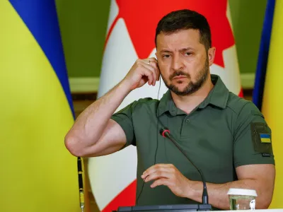 Ukraine's President Volodymyr Zelenskiy attends a joint press conference with Canadian Prime Minister Justin Trudeau, amid Russia's attack on Ukraine, in Kyiv, Ukraine June 10, 2023. REUTERS/Valentyn Ogirenko