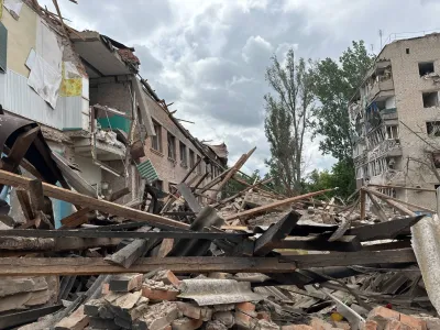 A view shows buildings destroyed by a Russian air strike, amid Russia's attack on Ukraine, in Orikhiv, Zaporizhzhia region, Ukraine July 10, 2023. Head of the Zaporizhzhia Regional Military Administration Yurii Malashko via Telegram/Handout via REUTERS ATTENTION EDITORS - THIS IMAGE HAS BEEN SUPPLIED BY A THIRD PARTY. NO ARCHIVES. NO RESALES.