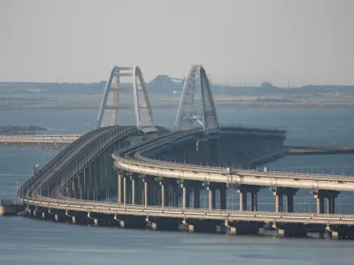 A view shows the Crimean bridge connecting the Russian mainland with the peninsula across the Kerch Strait, Crimea, July 17, 2023. REUTERS/Stringer