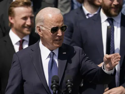 President Joe Biden speaks during an event to celebrate the Tampa Bay Lightning's 2020 and 2021 Stanley Cup championships at the White House, Monday, April 25, 2022, in Washington. (AP Photo/Andrew Harnik)