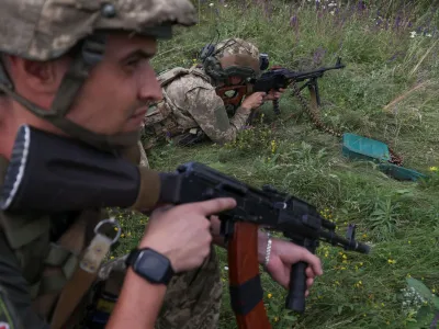 Ukrainian servicemen of the 35th Separate Marines Brigade attend military drills at a training ground, amid Russia's attack on Ukraine, in Donetsk region, Ukraine July 24, 2023. REUTERS/Sofiia Gatilova