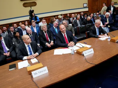 Ryan Graves, executive director of Americans for Safe Aerospace, David Grusch, former National Reconnaissance Office representative on the Defense Department's Unidentified Aerial Phenomena Task Force, and retired Navy Commander David Fravor attend House Oversight & Accountability Committee's National Security, the Border, and Foreign Affairs Subcommittee's hearing on "Unidentified Anomalous Phenomena: Implications on National Security, Public Safety, and Government Transparency" at the U.S. Capitol Hill in Washington, U.S., July 26, 2023. REUTERS/Elizabeth Frantz