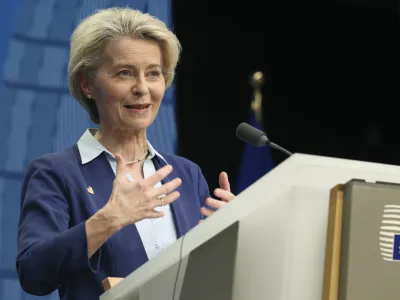 European Commission President Ursula von der Leyen speaks during a media conference at an EU summit in Brussels, Friday, June 30, 2023. European Union leaders on Friday resumed migration talks for a second day as Poland and Hungary continued to block progress after they were outvoted earlier this month on a plan to share out refugees arriving in Europe among the 27 member countries. (AP Photo/Geert Vanden Wijngaert)