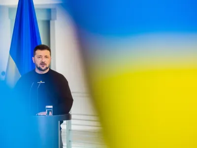 FILED - 14 May 2023, Berlin: Ukrainian President Volodymyr Zelensky speaks during a press conference. Photo: Christoph Soeder/dpa