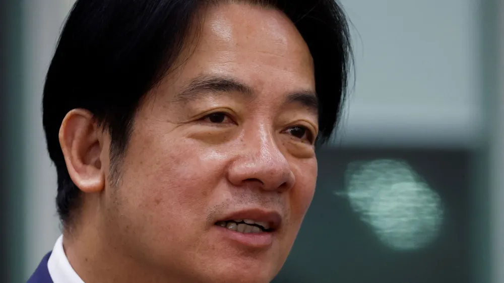 Taiwan's Vice President William Lai speaks at Taoyuan International Airport as he returns from a trip to the United States and Paraguay, in Taoyuan, Taiwan August 18, 2023. REUTERS/Carlos Garcia Rawlins