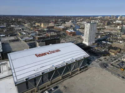 FILE - The Fiserv Forum is seen Friday, April 7, 2023, in Milwaukee. When Republican candidates for president gather for their first debate Wednesday in Milwaukee, the spotlight will not only be on them, but Wisconsin's role as one of a shrinking handful of genuine battleground states. (AP Photo/Morry Gash, File)