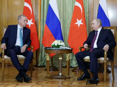 Russian President Vladimir Putin meets with Turkish President Tayyip Erdogan in Sochi, Russia, September 4, 2023. Murat Cetinmuhurdar/PPO/Handout via REUTERS THIS IMAGE HAS BEEN SUPPLIED BY A THIRD PARTY. NO RESALES. NO ARCHIVES