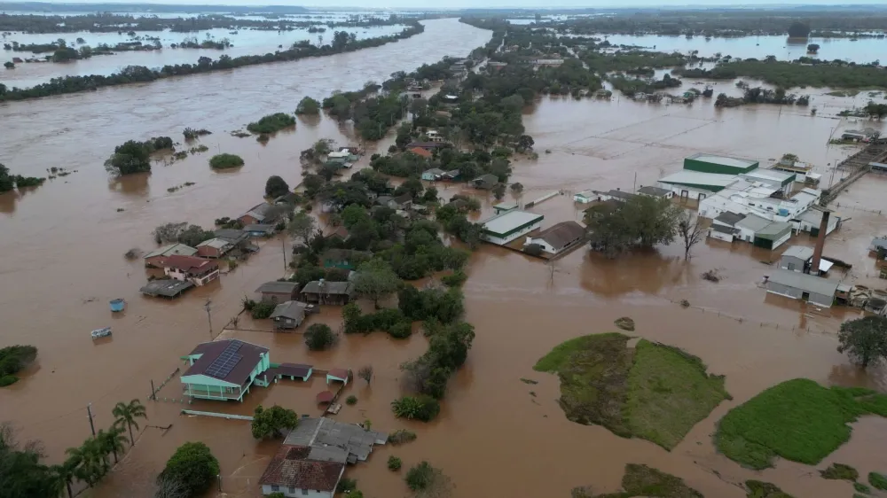 An aerial view shows damage and floods after a cyclone hit southern towns, in Venancio Aires, Rio Grande do Sul state, Brazil September 5, 2023. REUTERS/Diego Vara