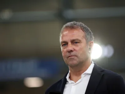 FILE PHOTO: Soccer Football - International Friendly - Germany v Colombia - Veltins-Arena, Gelsenkirchen, Germany - June 20, 2023 Germany coach Hansi Flick looks dejected after the match REUTERS/Thilo Schmuelgen/File Photo