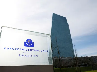 FILE PHOTO: A view shows the logo of the European Central Bank (ECB) outside its headquarters in Frankfurt, Germany March 16, 2023. REUTERS/Heiko Becker//File Photo