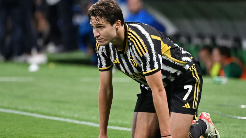 Soccer Football - Serie A - U.S. Sassuolo v Juventus - Mapei Stadium - Citta del Tricolore, Reggio Emilia, Italy - September 23, 2023 Juventus' Federico Chiesa reacts after Federico Gatti scores an own goal and U.S. Sassuolo's fourth REUTERS/Alberto Lingria