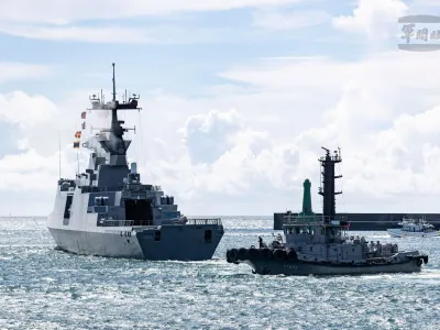 A Kang Ding-class frigate Di Hua of Taiwan Navy leaves a port for monitoring a Navy Force vessel of the Chinese People's Liberation Army (PLA), at an undisclosed location in Taiwan August 8, 2022 in this handout picture released on August 10, 2022. Taiwan Military News Agency/Handout via REUTERS ATTENTION EDITORS - THIS IMAGE WAS PROVIDED BY A THIRD PARTY. NO RESALES. NO ARCHIVES.