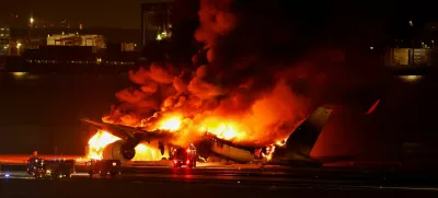 Japan Airlines' A350 airplane is on fire at Haneda international airport in Tokyo, Japan January 2, 2024. REUTERS/Issei Kato