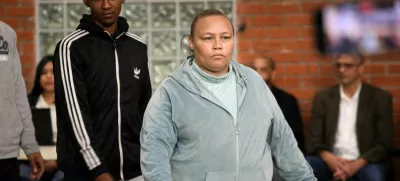 Kelly Smith, the mother of Joshlin Smith, arrives for the sentencing hearing at the Western Cape High Court in Saldanha Bay, South Africa, May 29, 2025. A South African judge sentenced Smith and her two accomplices after they were found guilty of kidnapping and trafficking Smith's six-year-old daughter, Joshlin Smith. REUTERS/Sumaya Hisham
