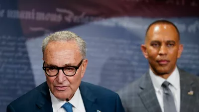 U.S. House Minority Leader Hakeem Jeffries (D-NY) and U.S. Senate Minority Leader Chuck Schumer (D-NY) attend a press conference following a meeting with U.S. President Donald Trump and top Republican congressional leaders at the White House, just ahead of a September 30 deadline to fund the government and avoid a shutdown, at the U.S. Capitol, Washington, D.C., U.S., September 29, 2025. REUTERS/Nathan Howard