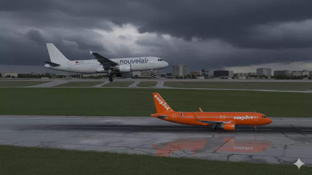 Simulacija situacije nad pristajalno stezo. Letali je dobesedno ločilo manj kot 300 centimetrov. / Foto: Gemini