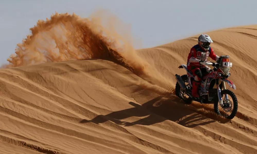 Rallying - Dakar Rally - Stage 6 - Hail to Riyadh - Hail, Saudi Arabia - January 9, 2026 Orion - Moto Racing Group's Bartlomiej Tabin in action during stage 6 REUTERS/Stephane Mahe   TPX IMAGES OF THE DAY