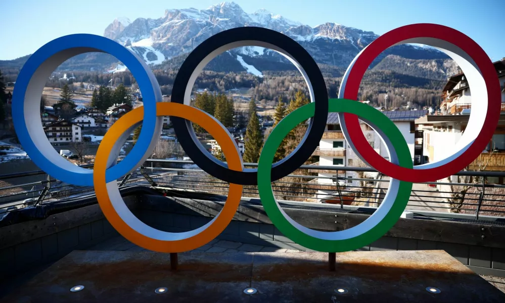 FILE PHOTO: Milano Cortina 2026 Winter Olympics - Previews - Cortina d'Ampezzo, Italy - January 21, 2026 General view of the Olympic rings ahead of the Milano Cortina 2026 Winter Olympics REUTERS/Guglielmo Mangiapane/File Photo