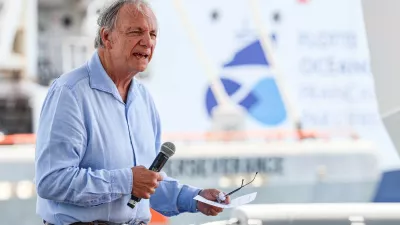 June 11, 2025, Nice, France, France: RAY DALIO, FOUNDER AND ADVISOR OF OCEANX, speaks to guests aboard the cutting-edge research vessel, which combines deep-sea science with real-time media. Equipped with advanced, low-impact technology, the ship enables live data collection and public engagement without disrupting fragile ocean ecosystems.,Image: 1009834910, License: Rights-managed, Restrictions:, Model Release: no