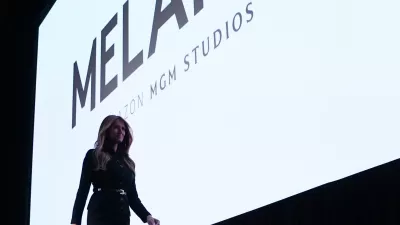 FILE - First lady Melania Trump exits the stage after speaking before the premiere of her movie "Melania" at The John F. Kennedy Memorial Center for the Performing Arts in Washington, Jan. 29, 2026. (AP Photo/Allison Robbert, File)
