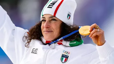 Italija, Cortina d'Ampezzo.Zimske olimpijske igre 2026.Alpsko smucanje, zenski superveleslalom.Olimpijska prvakinja, italijanska smucarka Federica Brignone.