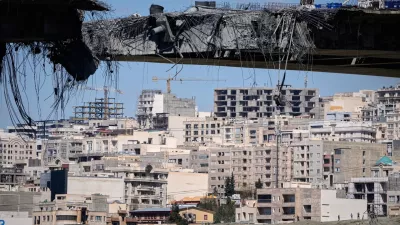 A bridge struck by U.S. airstrikes on Thursday is seen in the town of Karaj, west of Tehran, Iran, Friday, April 3, 2026. (AP Photo/Vahid Salemi)