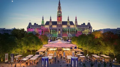 So wird das "Eurovision Village" am Rathausplatz aussehen. Tausende Fans können hier kostenlos die Finalshows und das Rahmenprogramm zum Eurovision Song Contest im Mai in Wien kostenlos verfolgen und beim internationalen Musik-Fest mitfeiern.