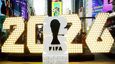 FILE PHOTO: The New York/New Jersey's FIFA World Cup 2026 logo is revealed during the kickoff event in Times Square in New York City, U.S., May 18, 2023. REUTERS/Brendan McDermid/File Photo